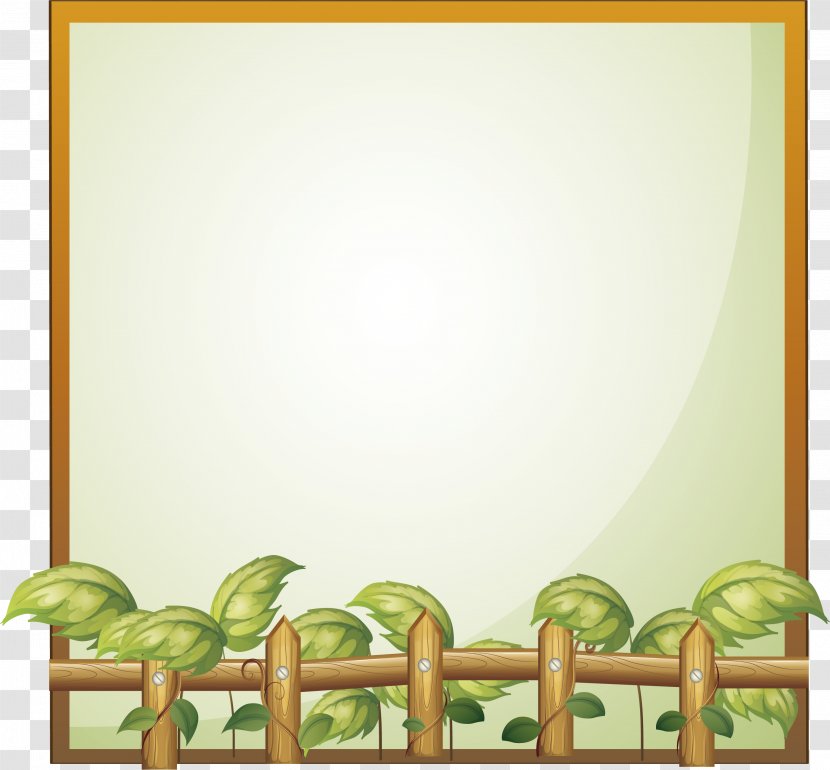Plant Vine Picture Frame Clip Art - Fotosearch - Wooden Fence Leaves Message Board Transparent PNG
