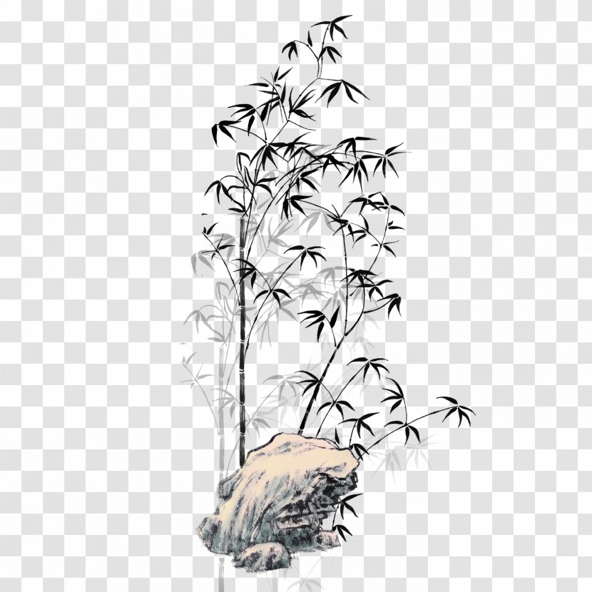 Bamboo Ink Wash Painting Black And White - Leaf Transparent PNG