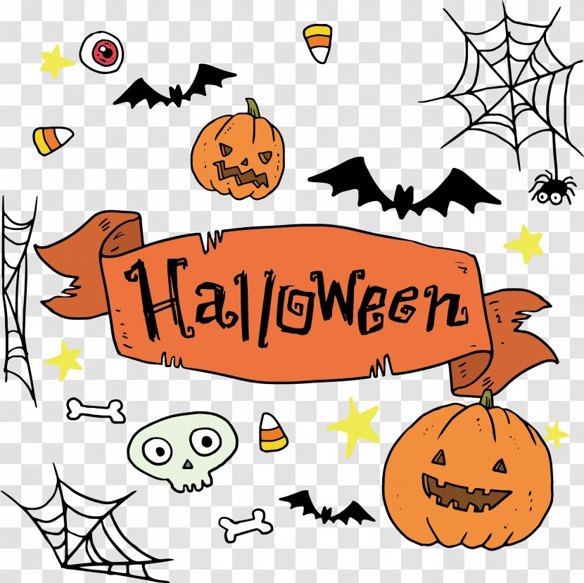 Halloween Illustration - Pumpkin - Hand Painted Title Box Transparent PNG