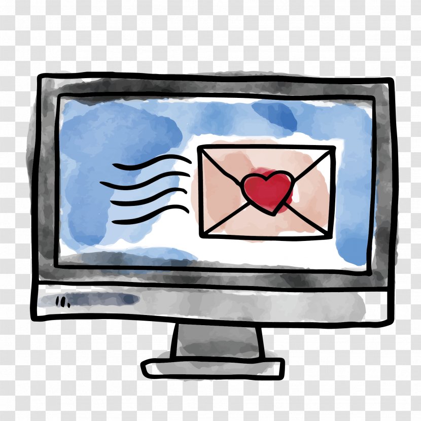 Television Set Computer Monitor - Email - Vector Watercolor Love Transparent PNG