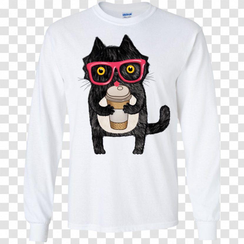 T-shirt Cat Coffee Kitten Drawing - Black Transparent PNG