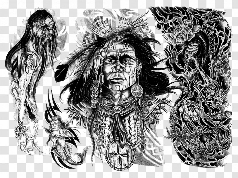 Sleeve Tattoo Native Americans In The United States Idea - Monochrome Photography - Design Transparent PNG
