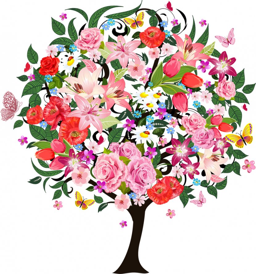 Tree Drawing Flower - Pink - Leaves Watercolor Transparent PNG