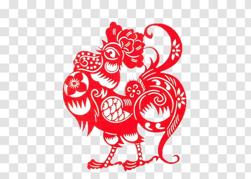 Chinese Zodiac Rooster Papercutting New Year Paper Cutting - Cartoon - Paper-cut Transparent PNG