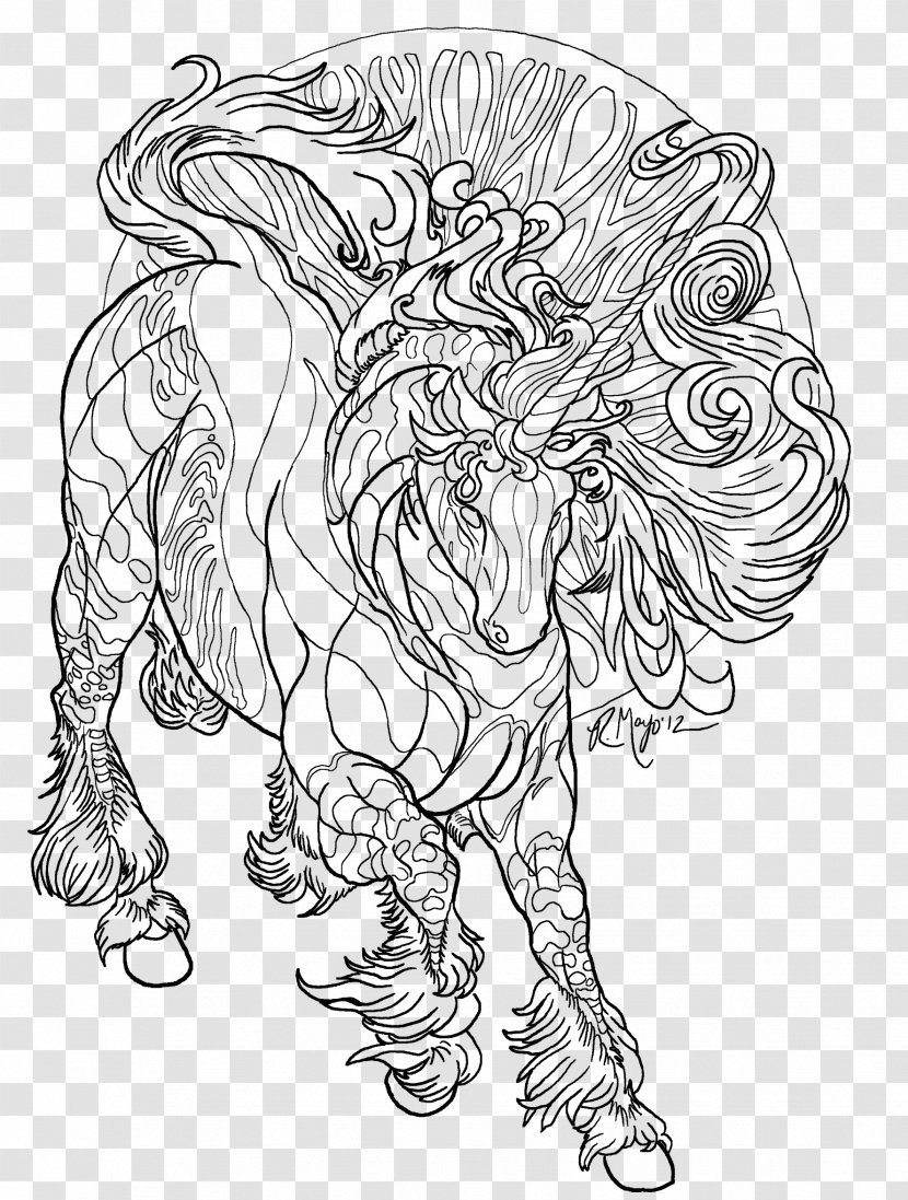 Horse Coloring Book Winged Unicorn Adult - Lineart Transparent PNG