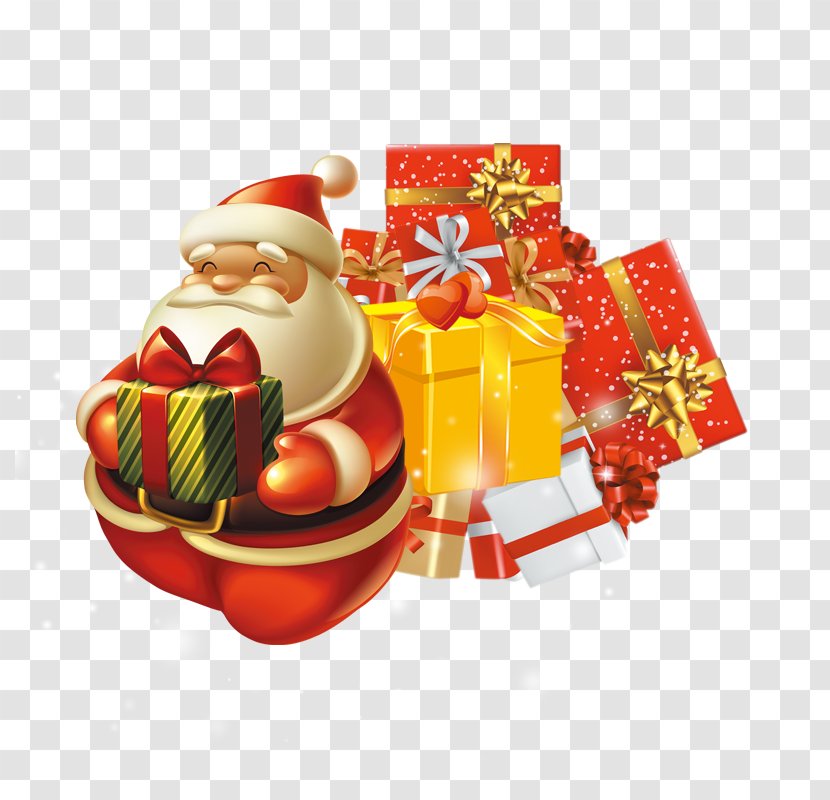 Santa Claus Christmas Gift - Child - And Box Transparent PNG