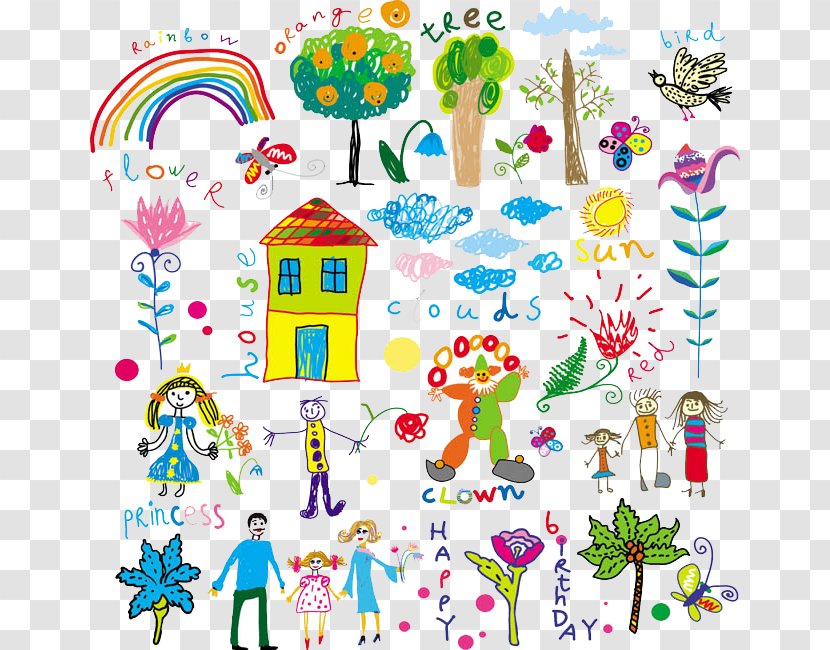 Painting Child Drawing Illustration - Point - Children Draw The Whole Family Is Happy Living Material Picture Transparent PNG