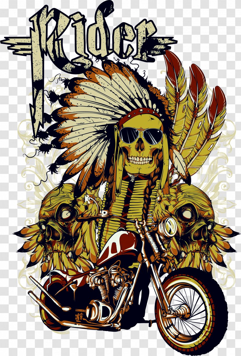 T-shirt Motorcycle Skull - Art - Skulls Transparent PNG