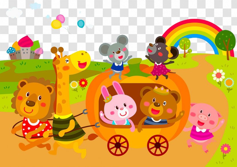 Pumpkin Banner Illustration - Cartoon - Animals Pull The Car Transparent PNG
