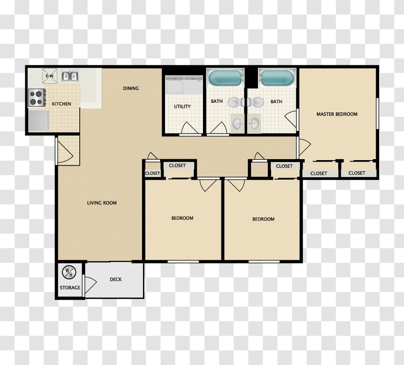 Floor Plan Cheyenne Pointe Apartments Bedroom House - Bathroom - Bed Transparent PNG