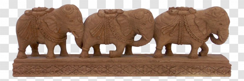 Wood Carving African Elephant Indian - Statue Transparent PNG