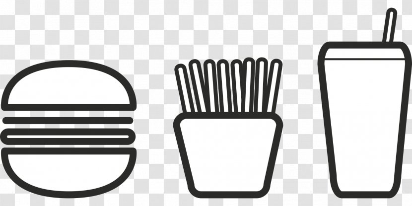 Hamburger French Fries Fast Food Pizza Patty - Black And White - Burger Transparent PNG