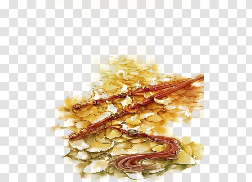 Sword Watercolor Painting Chinese Art Japanese Drawing - Food - Hand-painted Gold Transparent PNG