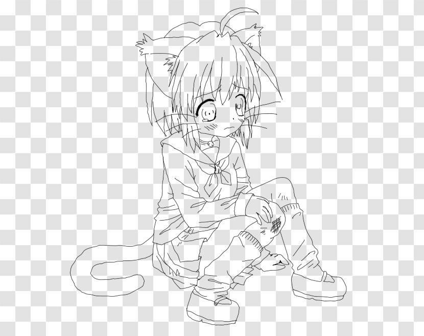 Catgirl Coloring Book Line Art - Cartoon - Cat Transparent PNG