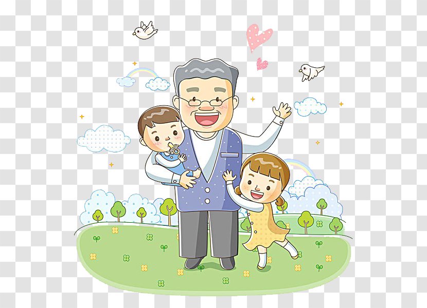 Grandparent Grandchild Family Illustration - Watercolor - Grandpa Holds The Child Transparent PNG