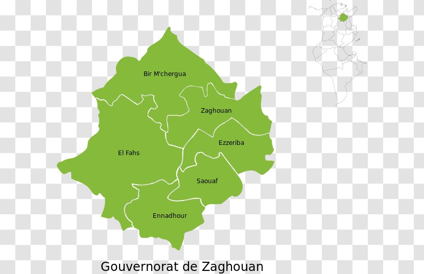 Circonscription De Zaghouan Governorates Of Tunisia Map Bir Mcherga - Green Transparent PNG