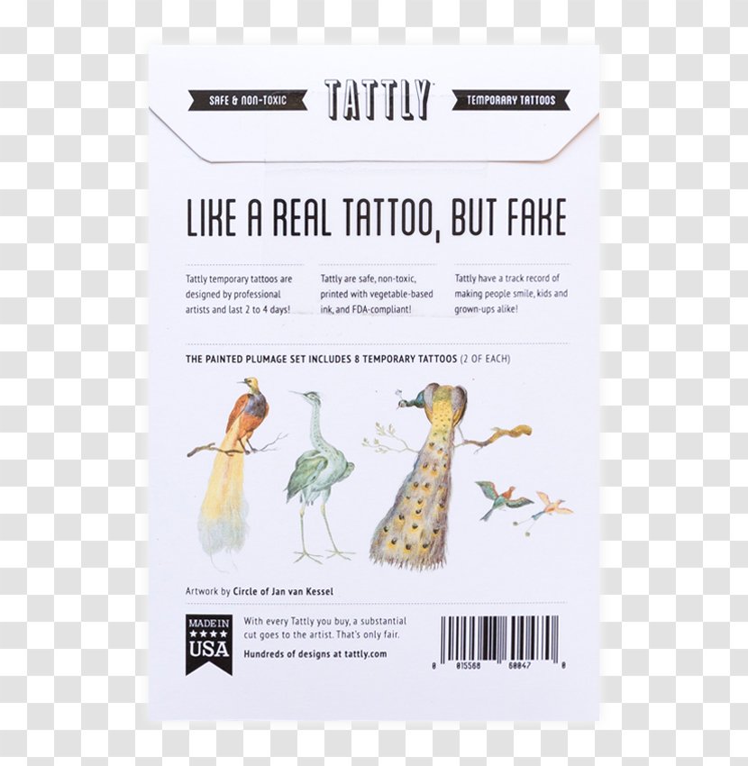 Tattly Abziehtattoo Body Art Petting Zoo - Watercolor Feather Transparent PNG
