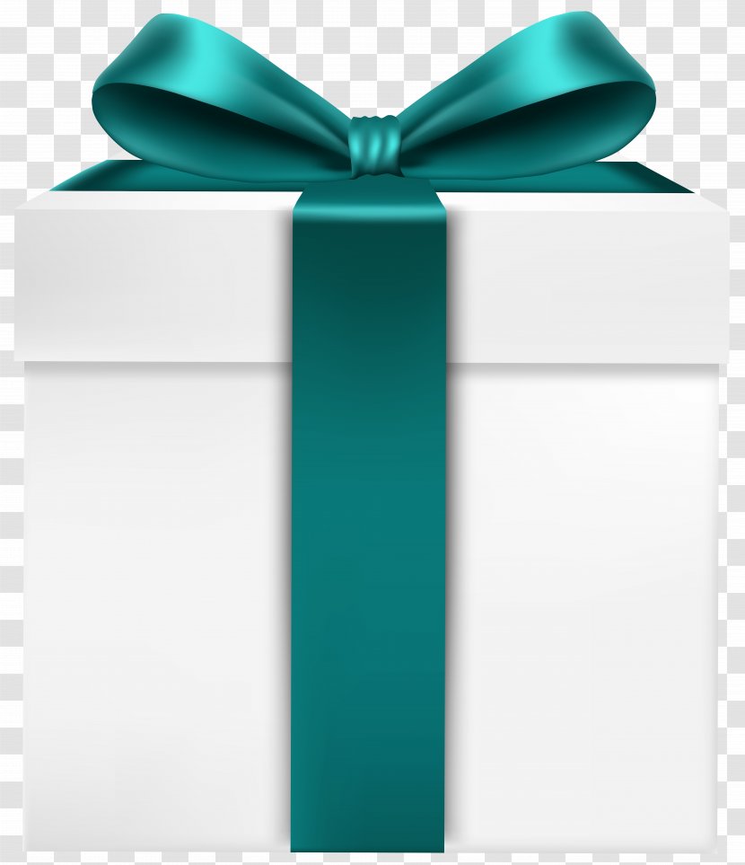 Present Clip Art - Teal - White Gift Box Transparent PNG