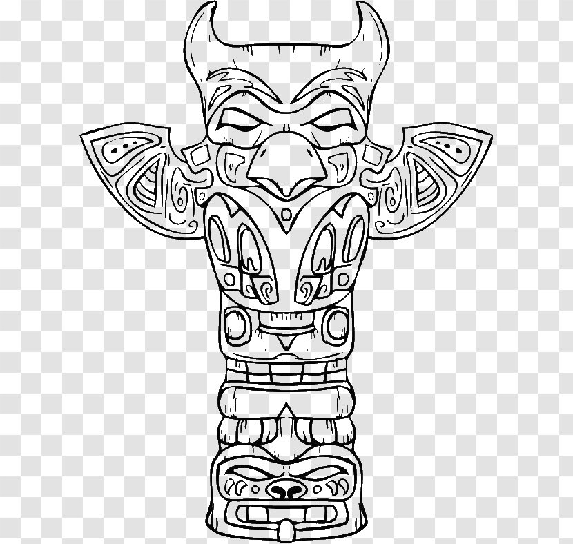 Totem Pole Drawing Image Coloring Book - Sculpture - Pine Branch Page Transparent PNG