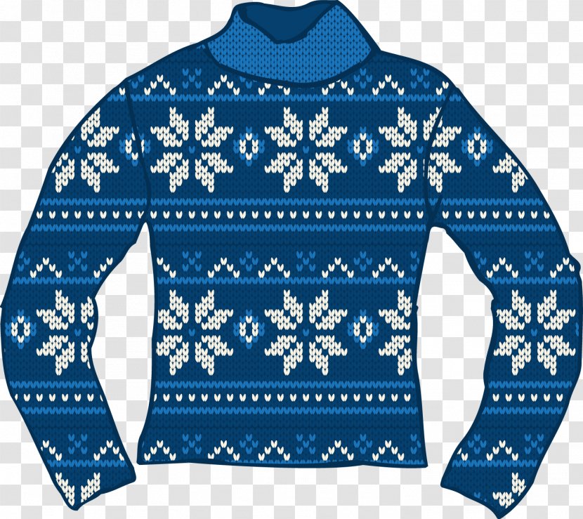 T-shirt Sweater Christmas Jumper - Outerwear - Blue Snowflake Transparent PNG