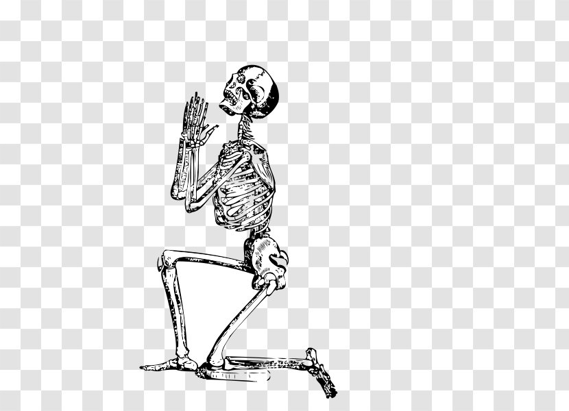 Human Skeleton Prayer Clip Art - Black And White - One Knee Frame Transparent PNG