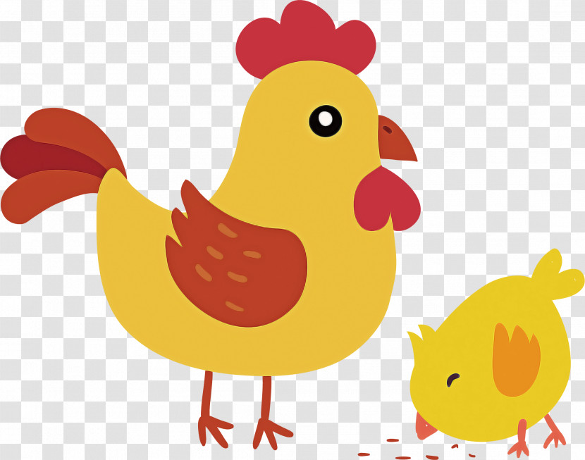 Chicken Rooster Bird Yellow Cartoon Transparent PNG