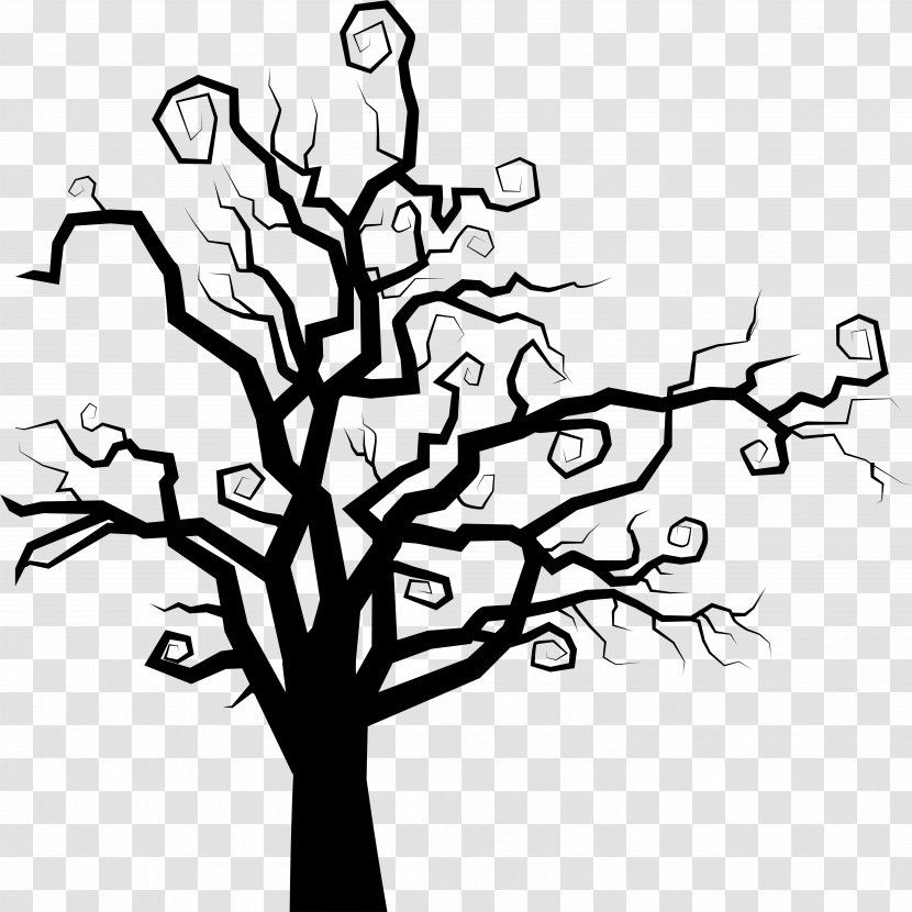 Branch Tree White Leaf Black-and-white - Line Art Plant Transparent PNG