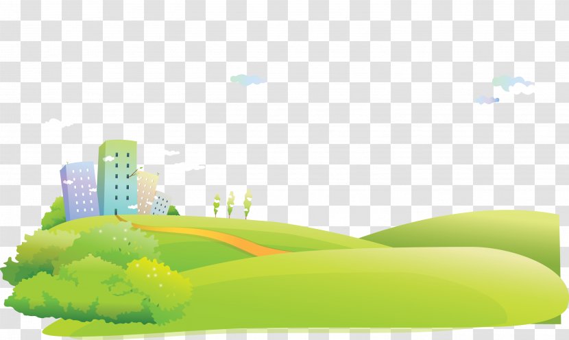 Cartoon Landscape - Vector Road Leading To The Town Transparent PNG