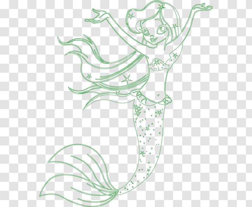 Mermaid Visual Arts Cartoon Illustration - Green - Material Transparent PNG