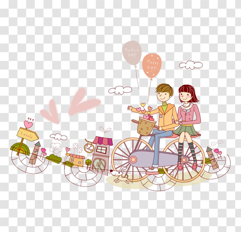 Cycling Bicycle Significant Other Cartoon Illustration - Silhouette - Couple On Bike Transparent PNG