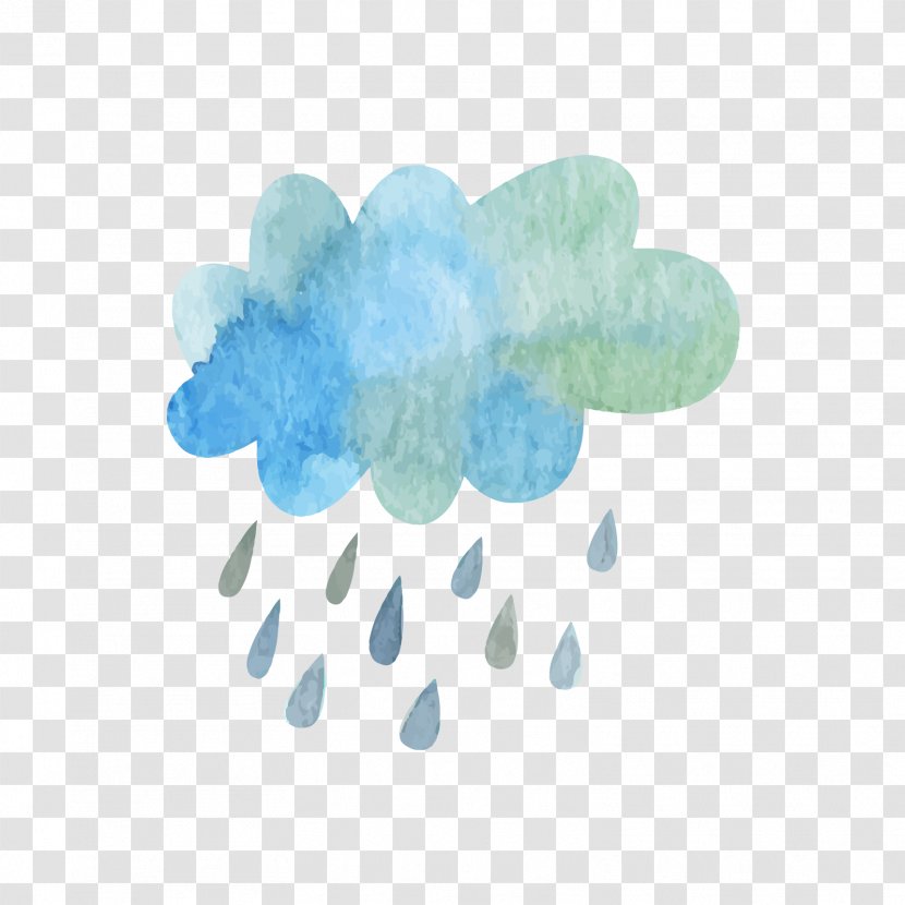 Cloud Rain - Aqua - Blue Clouds And Raindrops Transparent PNG