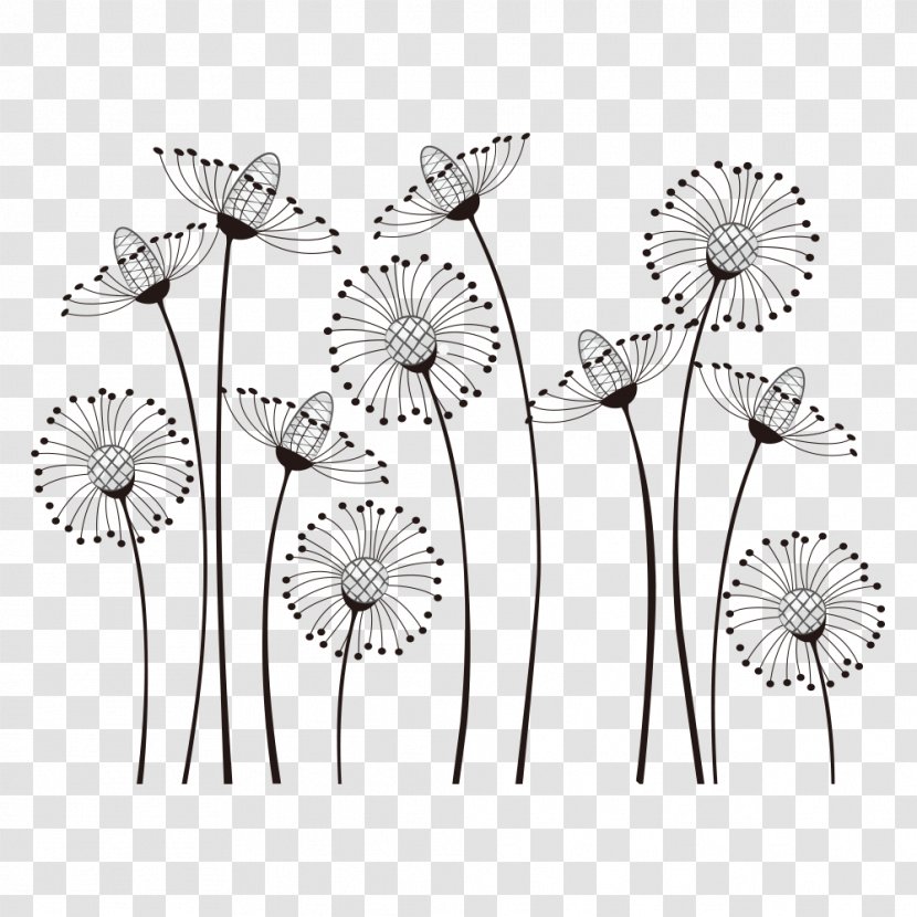 Drawing Line Art Royalty-free Clip - Flower - Leaves Transparent PNG