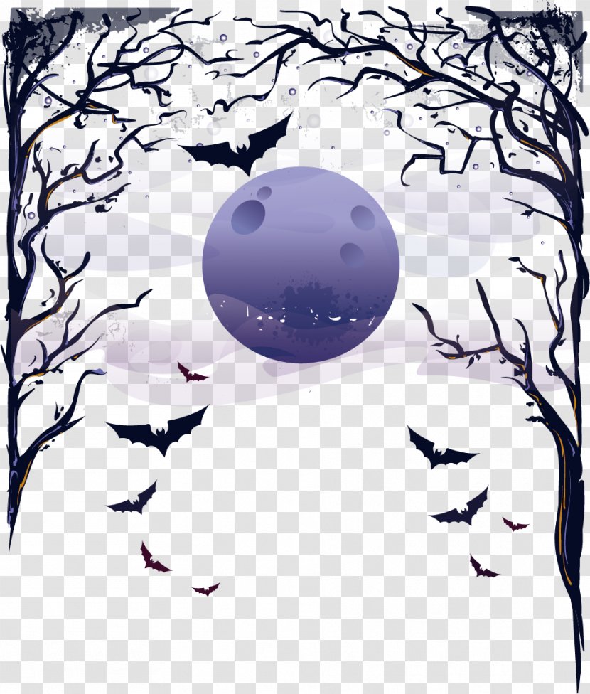 Halloween Card Poster Jack-o-lantern - Branch - Vector Moon Bat Transparent PNG