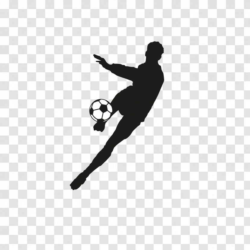Football Player Silhouette - Ball - Black And White Transparent PNG