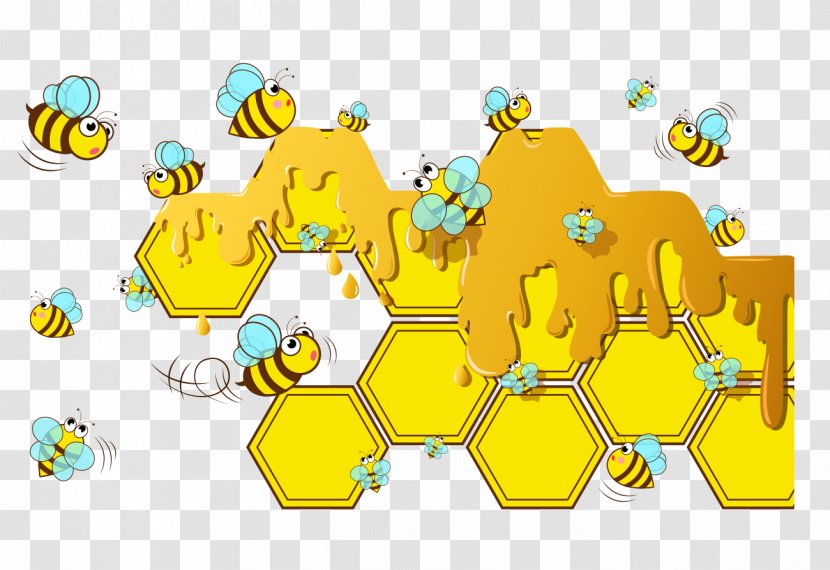 Beehive Honeycomb Euclidean Vector Drawing - Hand Drawn Cartoon Yellow Honey Bee Hive Transparent PNG