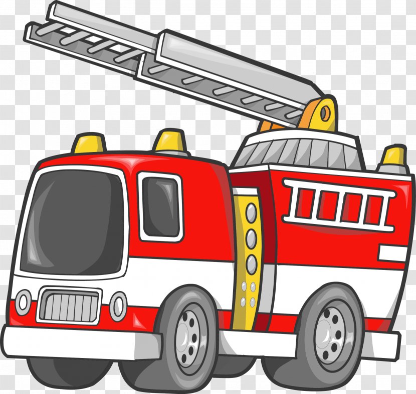 Car Fire Engine Firefighter Truck Clip Art - Transport - Vector Cartoon Transparent PNG