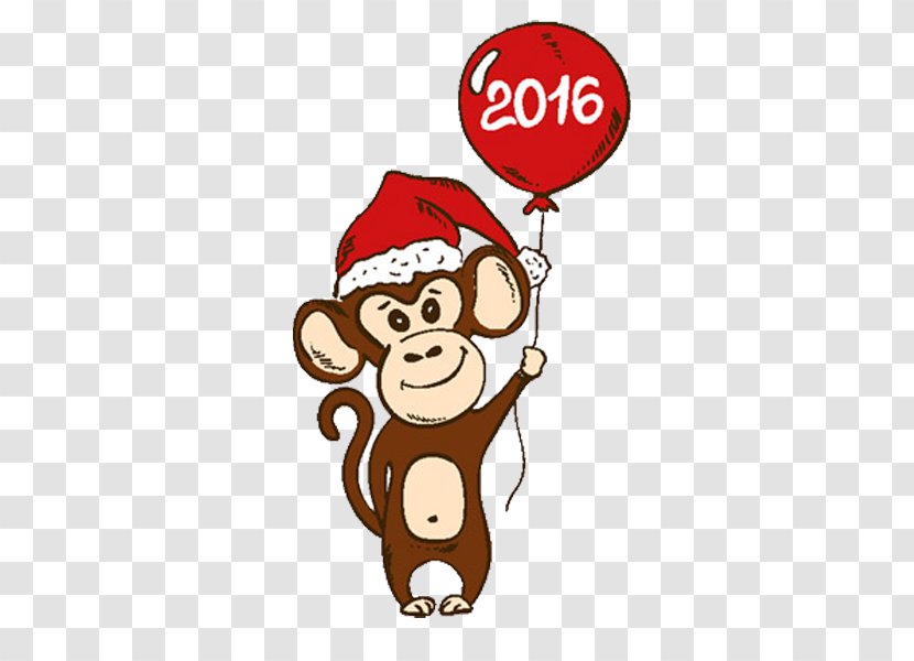 Santa Claus Christmas Monkey Cartoon - Royaltyfree - Take A Small Balloon Transparent PNG