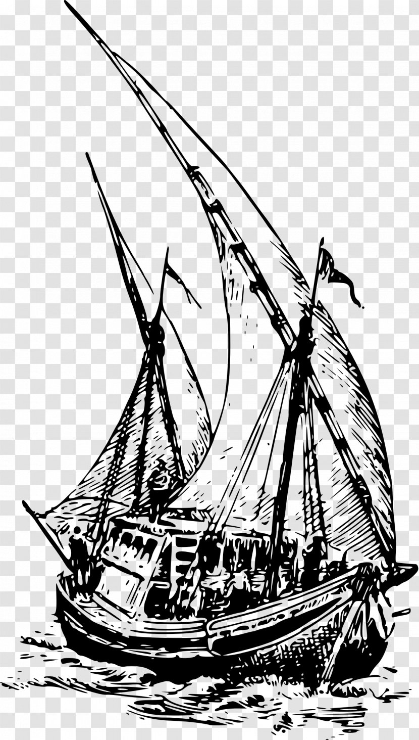 Sailing Ship Brigantine Galley - Monochrome Transparent PNG