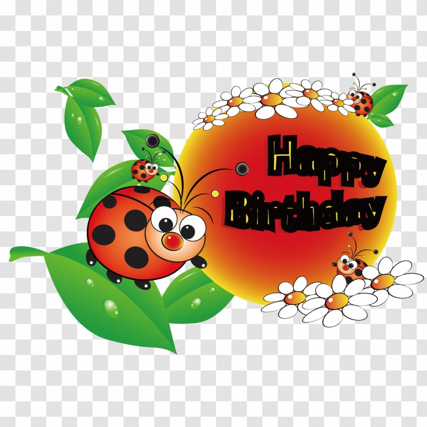 Birthday Cake Greeting Card Wish - Ladybird - Insects And Leaves Transparent PNG