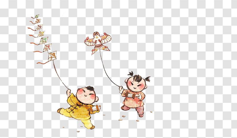 Child Watercolor Painting Cartoon Illustration - Mammal - Chinese Style Hand-painted Kite Flying Transparent PNG