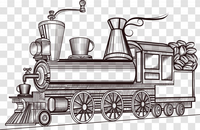 Coffee Cafe Train Poster Illustration - Metal - Retro Steam Transparent PNG