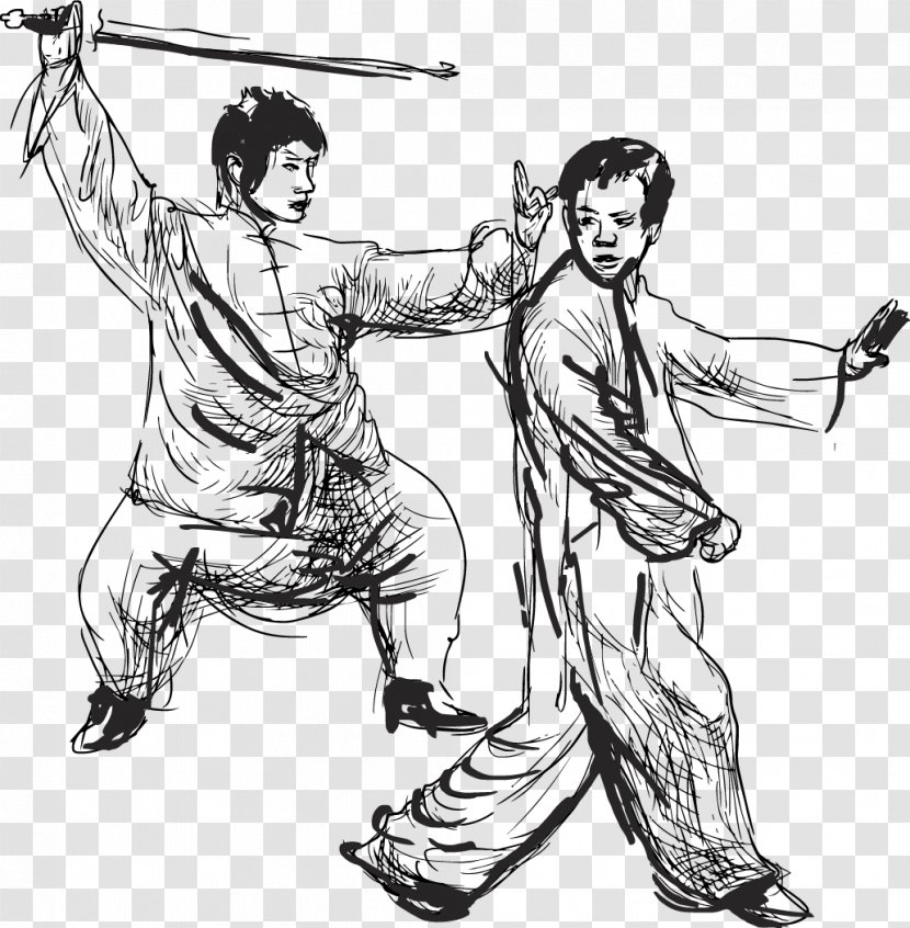 Black And White Martial Arts - Line Art - Kungfu Transparent PNG