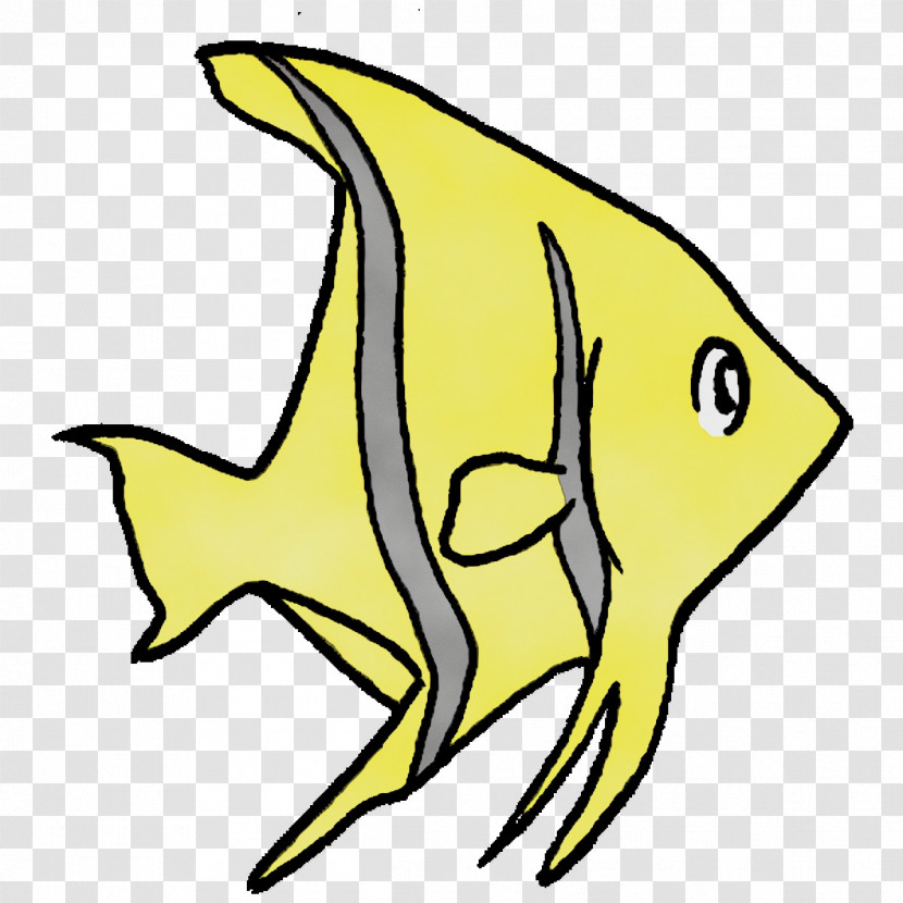 Yellow Cartoon Fish Animal Figurine Line Transparent PNG