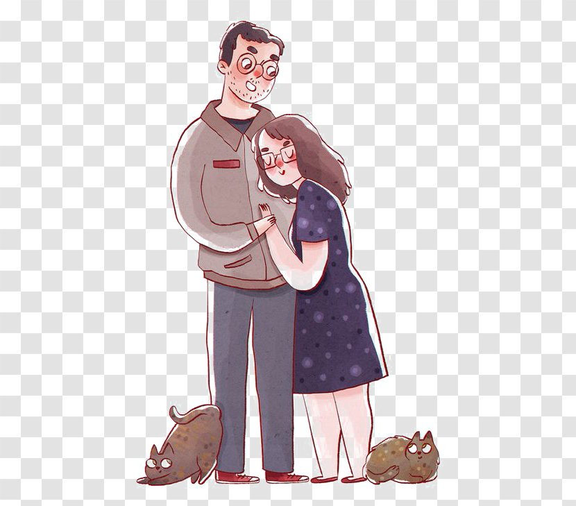 Cartoon Drawing Couple Watercolor Painting Illustration - Fictional Character Transparent PNG