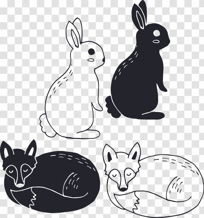 Silver Fox Rabbit Cartoon - Black And White - The Transparent PNG