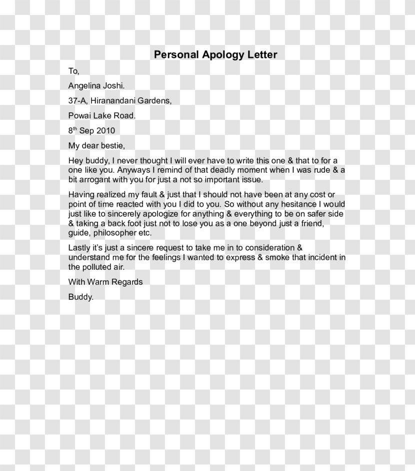 Letter Writing Template Language Information - Document - Apologies Transparent PNG