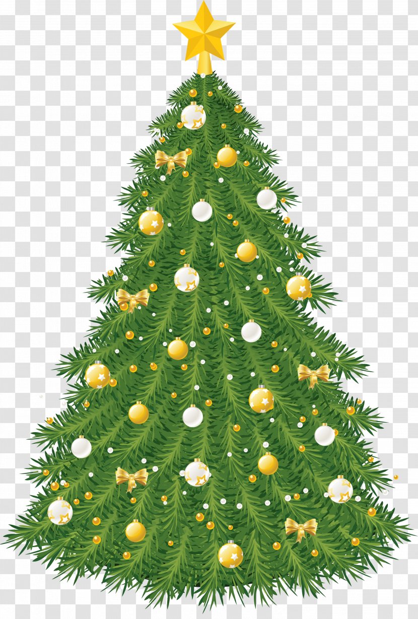 Christmas Tree Ornament Clip Art - Evergreen - Large Transparent With Gold And White Ornaments Transparent PNG