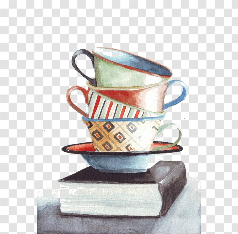 Coffee Cup Still Life Tea Watercolor Painting - Pottery Transparent PNG