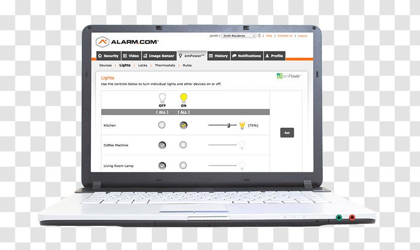 Security Alarms & Systems Alarm Device Monitoring Center Home Alarm.com - Computer - Interactive Interface Transparent PNG