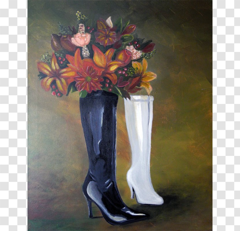 Floral Design Cut Flowers Painting Vase Canvas Print - Modern Art Transparent PNG